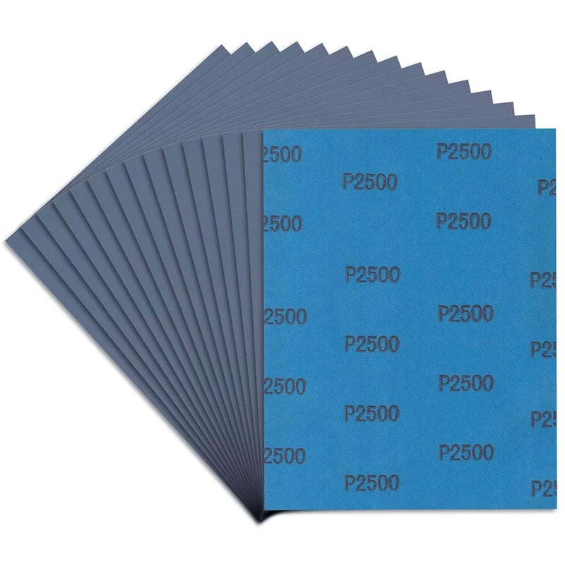 LCubro Sandpaper 2500 Grit, Wet Dry Sanding Sheets, High Performance Sand Paper for Wood Furniture Finishing, Metal Grinding, Automotive Polishing, 9 x 11 inches, 15-Sheets - Image 1